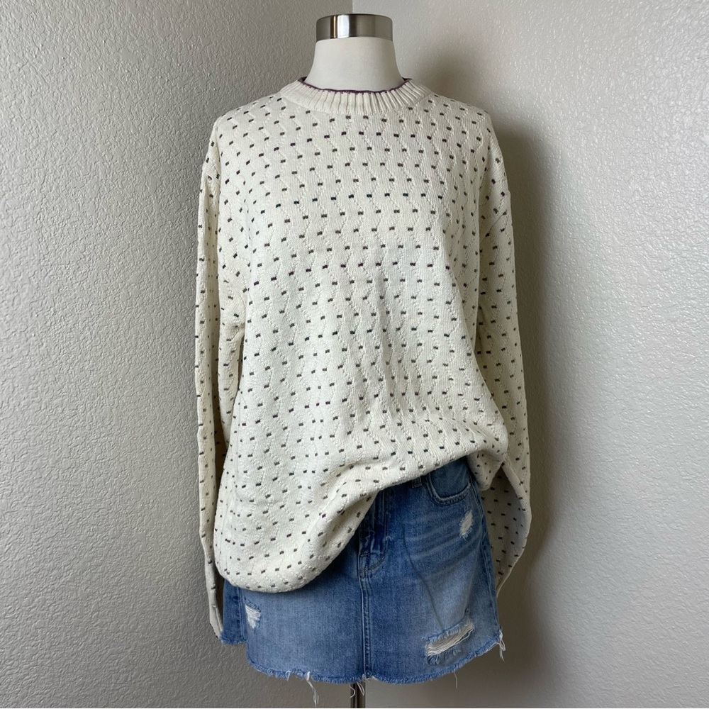 VINTAGE Isle of Cotton Cream Multicolor Oversized Cotton Knit Sweater